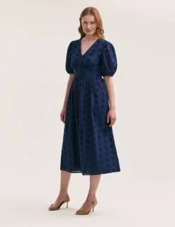 Pure Cotton Broderie V-Neck Midi Dress -Marks and Spencer Shop pure cotton broderie v neck midi dress 15