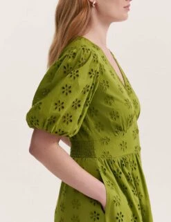 Pure Cotton Broderie V-Neck Midi Dress -Marks and Spencer Shop pure cotton broderie v neck midi dress 17