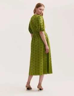 Pure Cotton Broderie V-Neck Midi Dress -Marks and Spencer Shop pure cotton broderie v neck midi dress 19