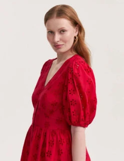 Pure Cotton Broderie V-Neck Midi Dress -Marks and Spencer Shop pure cotton broderie v neck midi dress 5