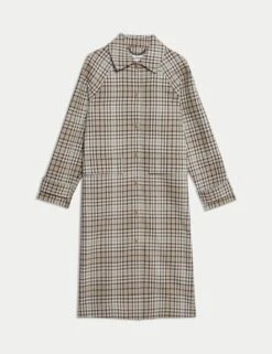 Jaeger Pure Cotton Checked Collared Car Coat -Marks and Spencer Shop pure cotton checked collared short car coat