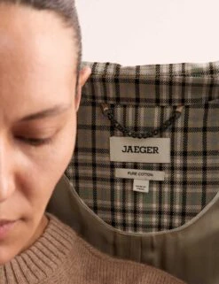 Jaeger Pure Cotton Checked Collared Car Coat -Marks and Spencer Shop pure cotton checked collared short car coat 5