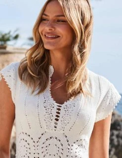 Pure Cotton Crochet V-Neck Mini Shift Dress -Marks and Spencer Shop pure cotton crochet v neck mini shift dress 7