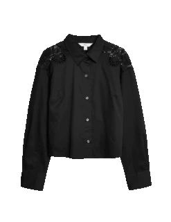 Pure Cotton Cutwork Detail Cropped Shirt -Marks and Spencer Shop pure cotton cutwork detail cropped shirt
