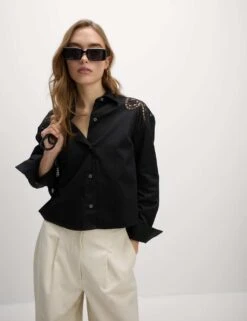 Pure Cotton Cutwork Detail Cropped Shirt -Marks and Spencer Shop pure cotton cutwork detail cropped shirt 9