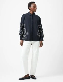 French Connection Pure Cotton Embroidered Button Through Shirt -Marks and Spencer Shop pure cotton embroidered button through shirt 2