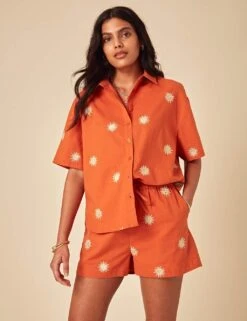 Pure Cotton Embroidered High Waisted Shorts -Marks and Spencer Shop pure cotton embroidered high waisted shorts 5