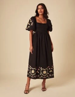 Pure Cotton Embroidered Midi Dress -Marks and Spencer Shop pure cotton embroidered midi dress 4