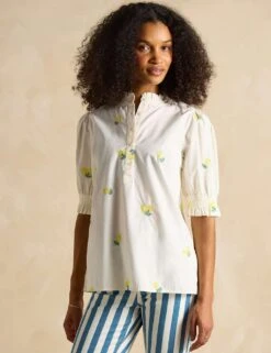 Joules Pure Cotton Embroidered Puff Sleeve Blouse 25 Joules Pure Cotton Embroidered Puff Sleeve Blouse -Marks and Spencer Shop pure cotton embroidered puff sleeve blouse 11