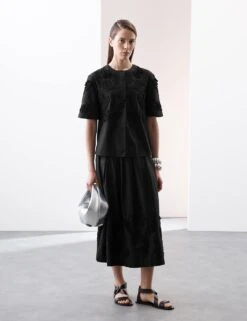 Pure Cotton Embroidered Round Neck Short Sleeve Blouse -Marks and Spencer Shop pure cotton embroidered round neck puff sleeve blouse 3