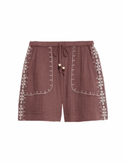 Pure Cotton Embroidered Triple Cloth Shorts -Marks and Spencer Shop pure cotton embroidered triple cloth shorts