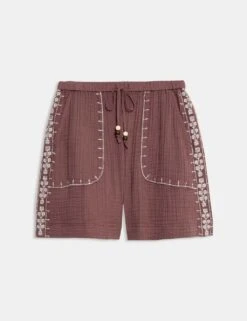 Pure Cotton Embroidered Triple Cloth Shorts -Marks and Spencer Shop pure cotton embroidered triple cloth shorts 8