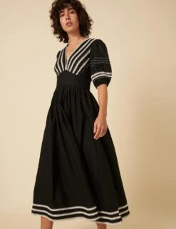 Pure Cotton Embroidered V-Neck Midaxi Tea Dress -Marks and Spencer Shop pure cotton embroidered v neck midaxi tea dress 5