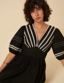 Pure Cotton Embroidered V-Neck Midaxi Tea Dress -Marks and Spencer Shop pure cotton embroidered v neck midaxi tea dress 6