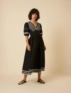 Pure Cotton Embroidered V-Neck Midaxi Tea Dress -Marks and Spencer Shop pure cotton embroidered v neck midaxi tea dress 8