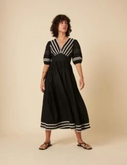 Pure Cotton Embroidered V-Neck Midaxi Tea Dress -Marks and Spencer Shop pure cotton embroidered v neck midaxi tea dress 9