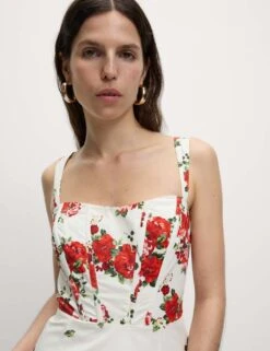 Pure Cotton Floral Corset Midi Skater Dress -Marks and Spencer Shop pure cotton floral corset midi skater dress 11