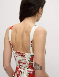 Pure Cotton Floral Corset Midi Skater Dress -Marks and Spencer Shop pure cotton floral corset midi skater dress 7