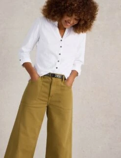 WHITE STUFF Pure Cotton Jersey Broderie V-Neck Shirt -Marks and Spencer Shop pure cotton jersey broderie v neck shirt 12