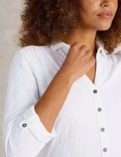WHITE STUFF Pure Cotton Jersey Broderie V-Neck Shirt -Marks and Spencer Shop pure cotton jersey broderie v neck shirt 13