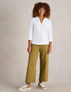 WHITE STUFF Pure Cotton Jersey Broderie V-Neck Shirt -Marks and Spencer Shop pure cotton jersey broderie v neck shirt 15