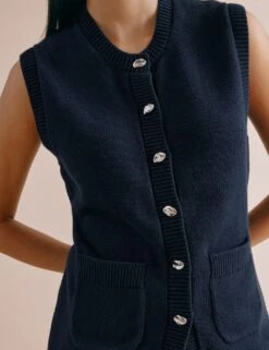Pure Cotton Knitted Longline Waistcoat -Marks and Spencer Shop pure cotton knitted longline waistcoat 5