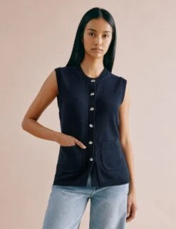 Pure Cotton Knitted Longline Waistcoat -Marks and Spencer Shop pure cotton knitted longline waistcoat 7