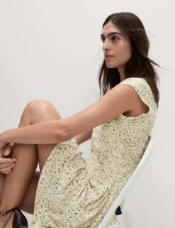 Pure Cotton Printed Mini Shirred Dress -Marks and Spencer Shop pure cotton printed mini shirred dress 9