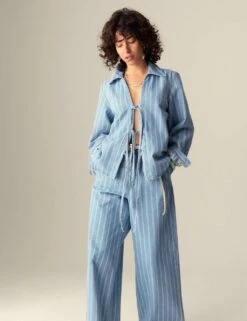 Pure Cotton Striped Tie Front Shacket 23 Pure Cotton Striped Tie Front Shacket -Marks and Spencer Shop pure cotton striped tie front blouse 4