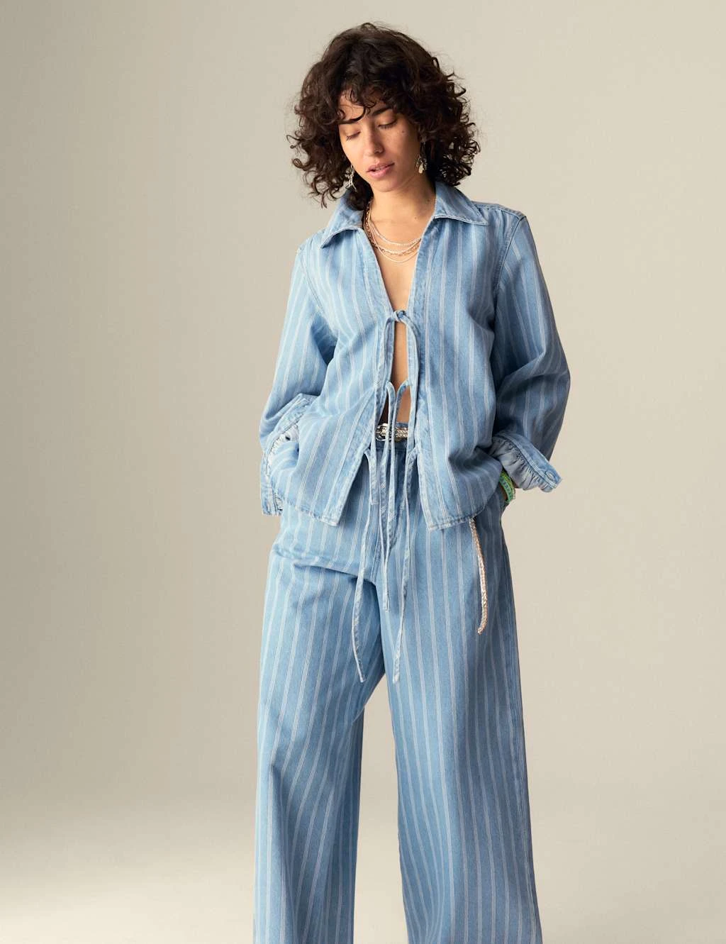 Pure Cotton Striped Tie Front Shacket 13 Pure Cotton Striped Tie Front Shacket - Image 11