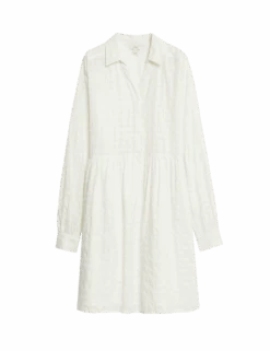 Pure Cotton Textured Mini Waisted Dress -Marks and Spencer Shop pure cotton textured mini waisted dress 1