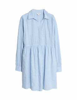 Pure Cotton Textured Mini Waisted Dress -Marks and Spencer Shop pure cotton textured mini waisted dress