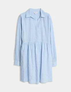 Pure Cotton Textured Mini Waisted Dress -Marks and Spencer Shop pure cotton textured mini waisted dress 4
