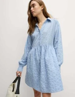 Pure Cotton Textured Mini Waisted Dress -Marks and Spencer Shop pure cotton textured mini waisted dress 5