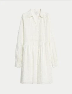 Pure Cotton Textured Mini Waisted Dress -Marks and Spencer Shop pure cotton textured mini waisted dress 8