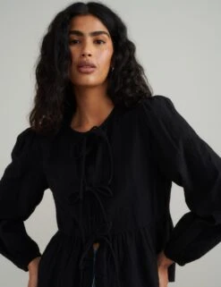 Pure Cotton Tie Front Blouse -Marks and Spencer Shop pure cotton tie front blouse 5