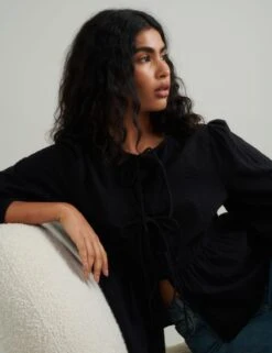 Pure Cotton Tie Front Blouse -Marks and Spencer Shop pure cotton tie front blouse 6