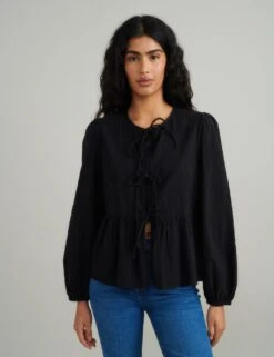 Pure Cotton Tie Front Blouse -Marks and Spencer Shop pure cotton tie front blouse 9