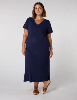 Pure Cotton V-Neck Midaxi T-Shirt Dress -Marks and Spencer Shop pure cotton v neck midaxi t shirt dress 8
