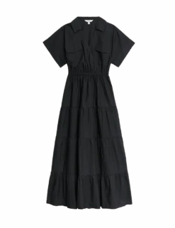 Pure Cotton V-Neck Midaxi Tiered Shirt Dress -Marks and Spencer Shop pure cotton v neck midaxi tiered shirt dress