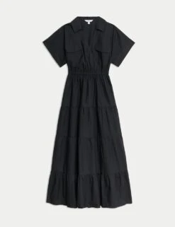 Pure Cotton V-Neck Midaxi Tiered Shirt Dress -Marks and Spencer Shop pure cotton v neck midaxi tiered shirt dress 6