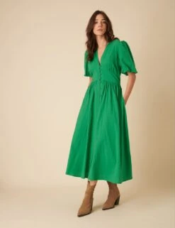 Pure Cotton V-Neck Midaxi Waisted Dress -Marks and Spencer Shop pure cotton v neck midaxi waisted dress 8