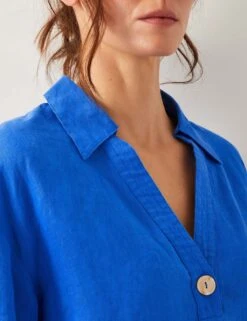 MONSOON Pure Linen Collared V-Neck Popover Blouse -Marks and Spencer Shop pure linen collared v neck popover blouse 4