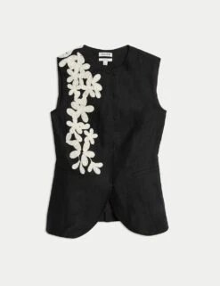 Jaeger Pure Linen Floral Embroidered Waistcoat -Marks and Spencer Shop pure linen floral embroidered waistcoat 13