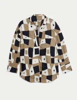 Jaeger Pure Linen Geometric Relaxed Tunic -Marks and Spencer Shop pure linen geometric relaxed tunic 12