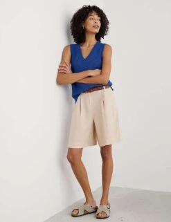 Pure Linen Pleat Front Shorts 22 Pure Linen Pleat Front Shorts -Marks and Spencer Shop pure linen pleat front shorts 8