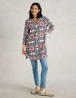 WHITE STUFF Pure Linen Printed V-Neck Collared Tunic 22 WHITE STUFF Pure Linen Printed V-Neck Collared Tunic -Marks and Spencer Shop pure linen printed v neck collared tunic 8