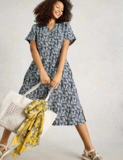 WHITE STUFF Pure Linen Printed V-Neck Midi Tea Dress -Marks and Spencer Shop pure linen printed v neck midi tea dress 7