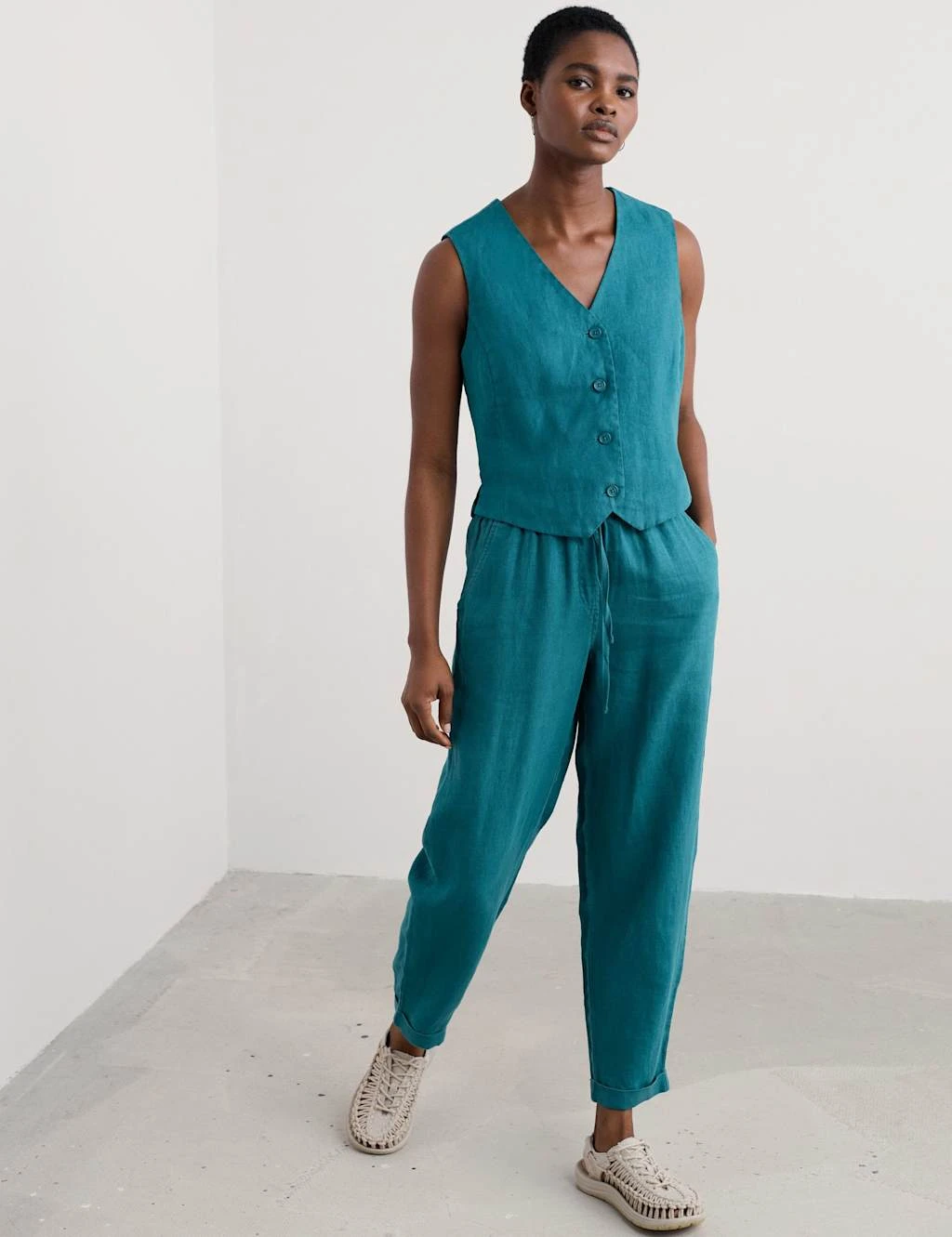 Pure Linen V-Neck Button Through Waistcoat 7 Pure Linen V-Neck Button Through Waistcoat - Image 5