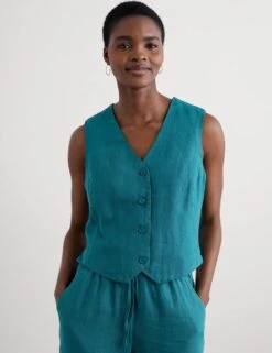 Pure Linen V-Neck Button Through Waistcoat 17 Pure Linen V-Neck Button Through Waistcoat -Marks and Spencer Shop pure linen v neck button through waistcoat 7